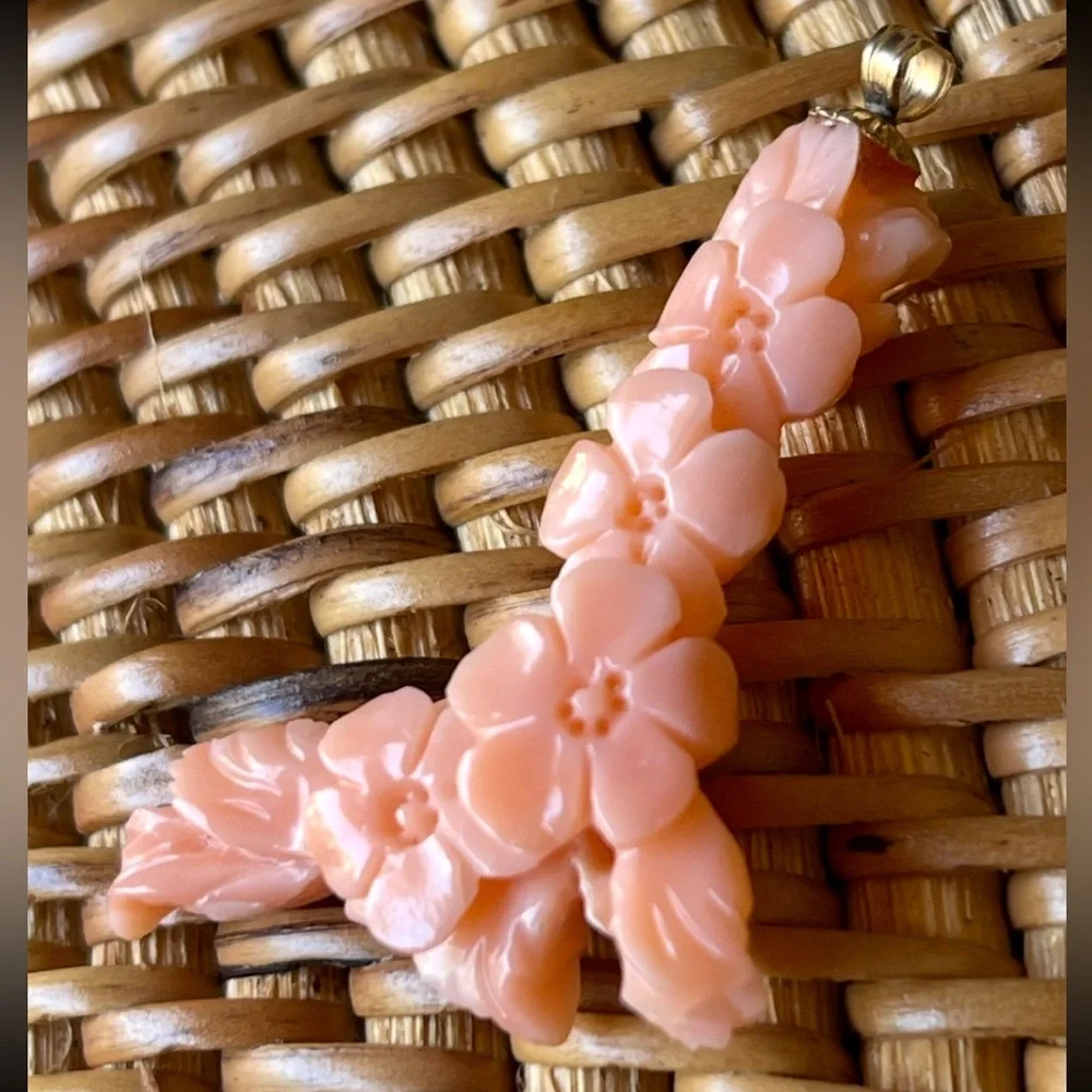 Gorgeous Romantic Carved Floral Genuine Scarce Coral Pendant Enhancer BEAUTEOUS!